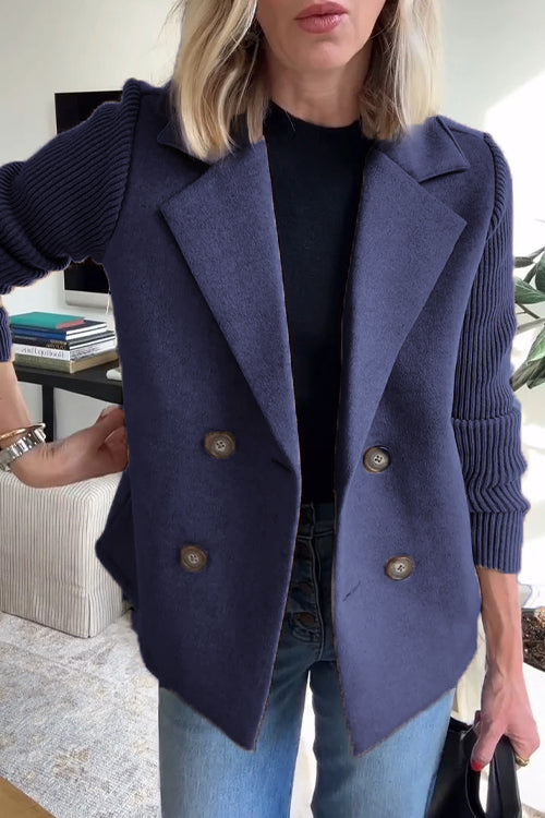 Women's blazer with notched lapels and ribbed knit sleeves