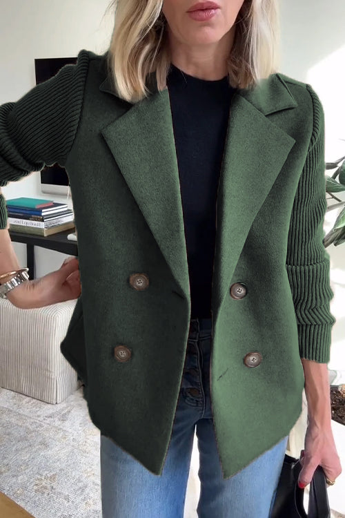Women's blazer with notched lapels and ribbed knit sleeves
