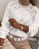 Women's white textured jumper with lace yoke and long sleeves