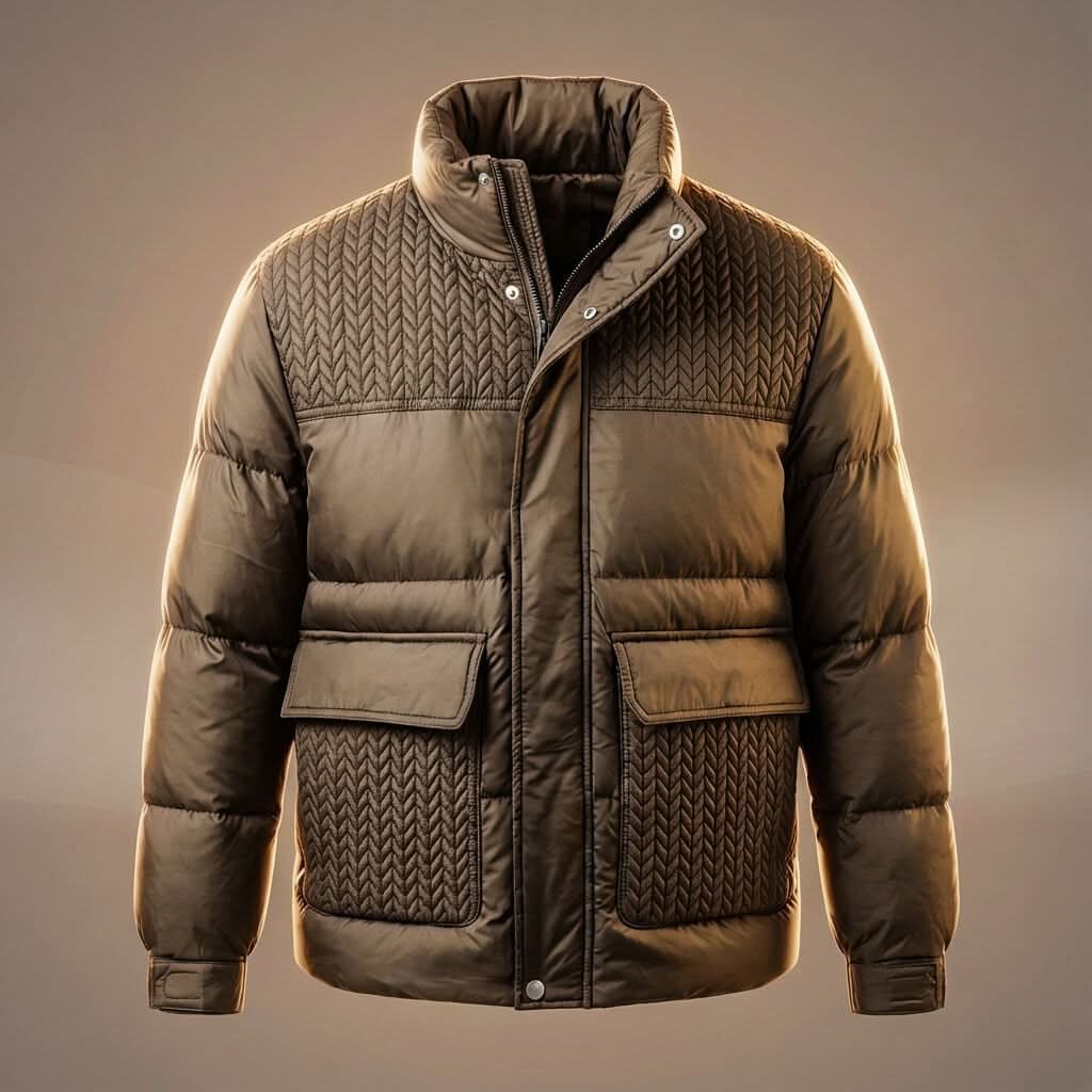 Men's quilted puffer jacket with high collar and flap pockets