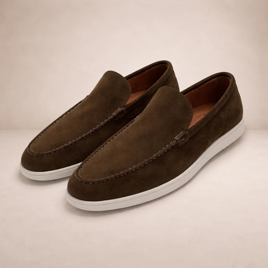 Men's casual moc toe loafers with white flat soles