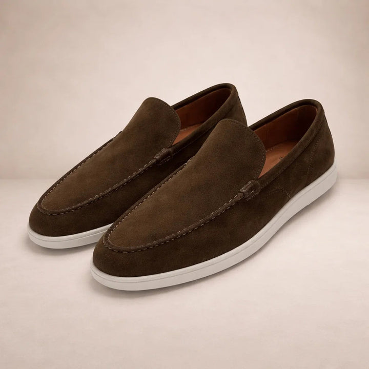 Men's casual moc toe loafers with white flat soles