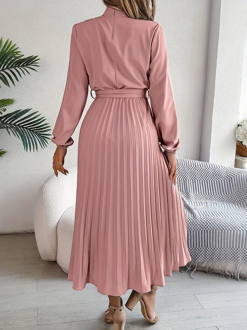 Jasmine | Women’s Long Sleeve Pleated Belted Dress - Image 8