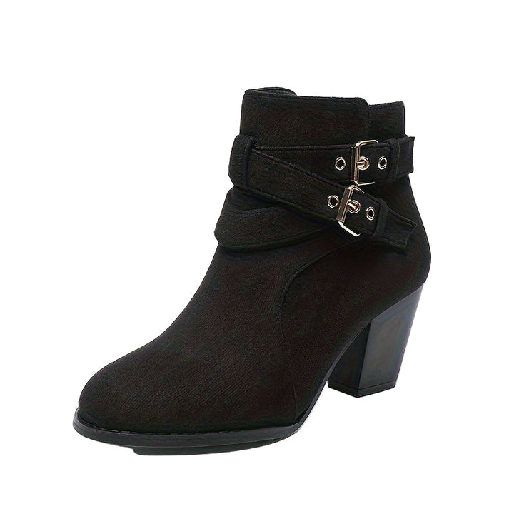 Women's ankle boots with double buckle straps and block heels
