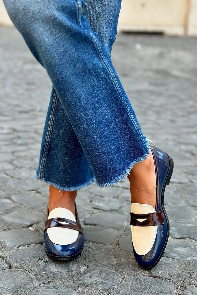 Women's colourblock loafers with round toes and low heels