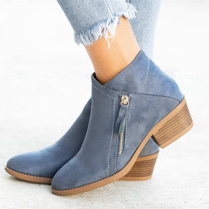 Women's ankle boots with side zipper and low block heel
