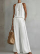 Women's 2-Piece Linen Set - Halter Neck Top, Wide-Leg Trousers, Elegant