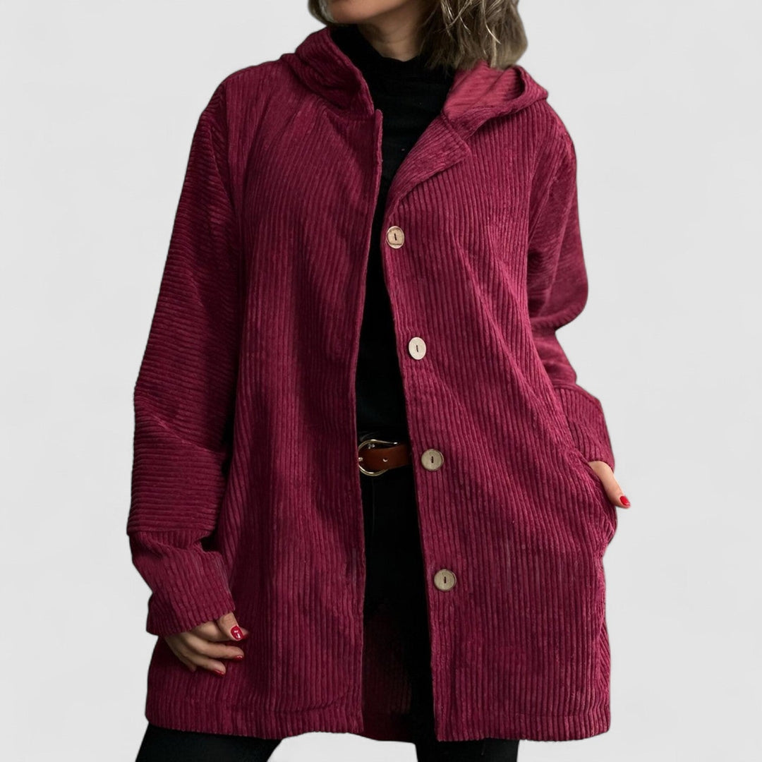 Women's ribbed hooded jacket with button front