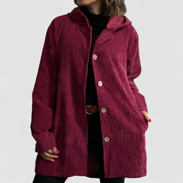 Women's ribbed hooded jacket with button front
