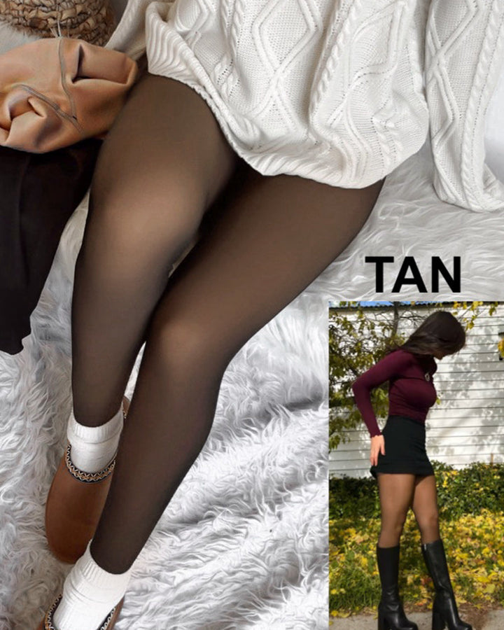 Women's translucent full-length tights styled with a white jumper