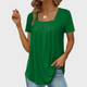 Women's square neck pleated short sleeve blouse in white and green