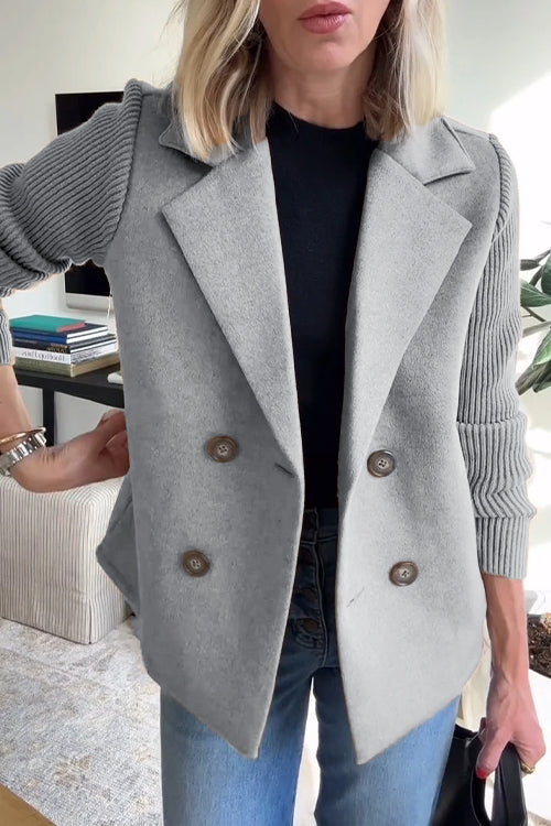 Women's blazer with notched lapels and ribbed knit sleeves