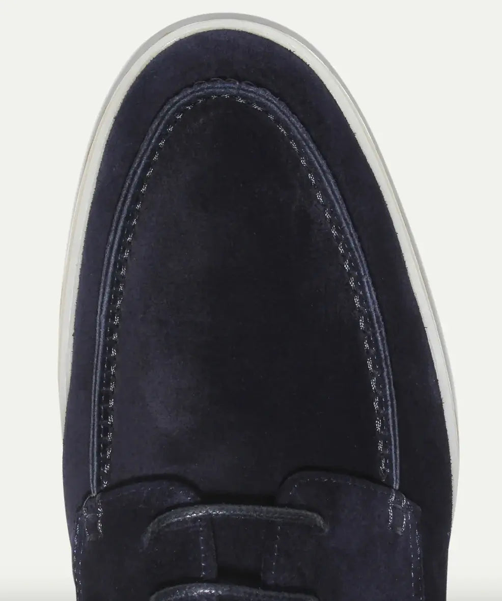 Men's black and beige suede loafer with lace-up front and crepe sole