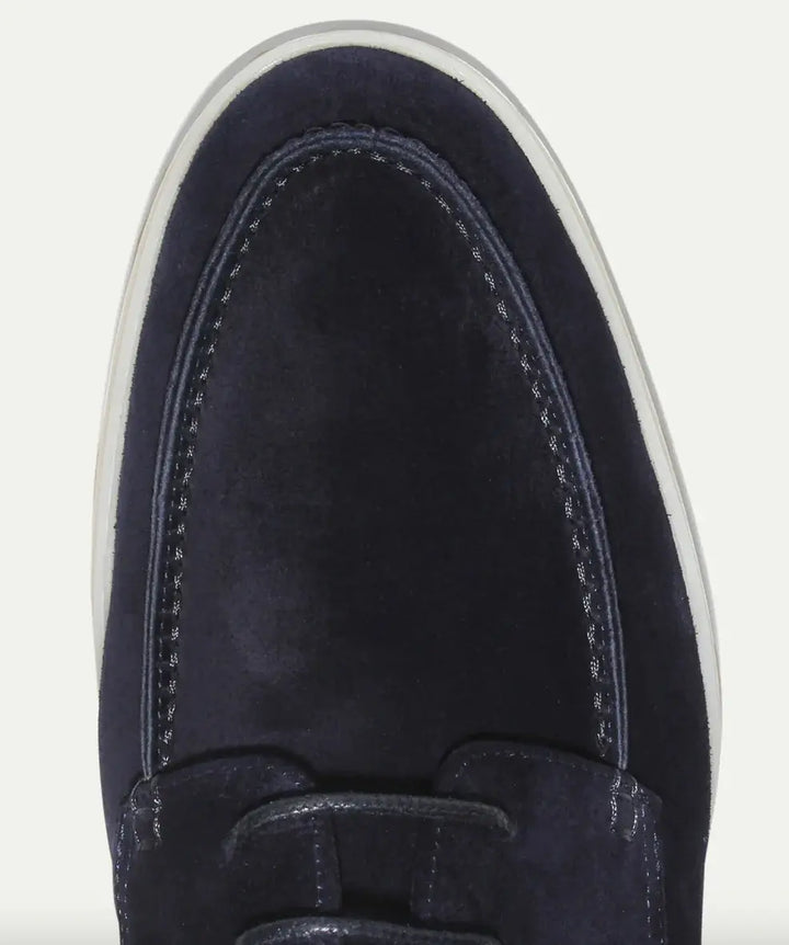 Men's black and beige suede loafer with lace-up front and crepe sole