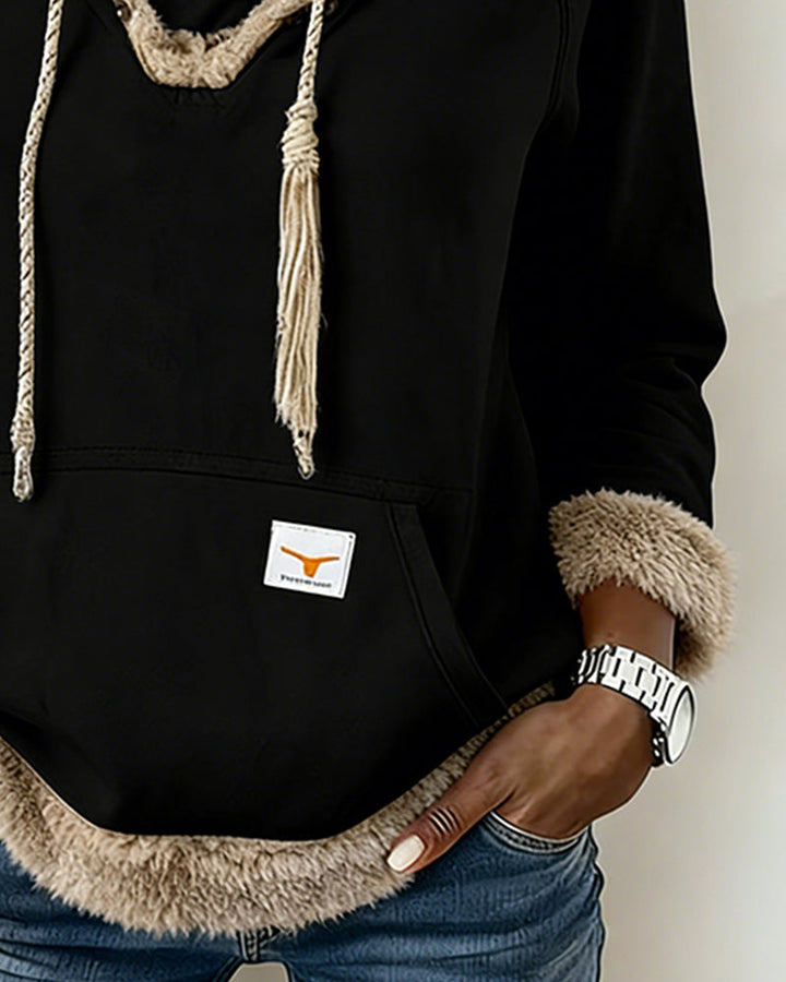 Women's hooded sweatshirt with plush trim, drawstrings and kangaroo pocket