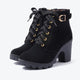 Women's lace-up heeled ankle boots with buckle straps