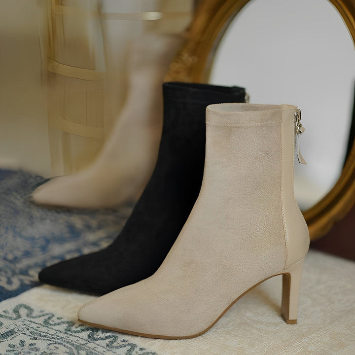 Women's pointed-toe ankle boots with high stiletto heels