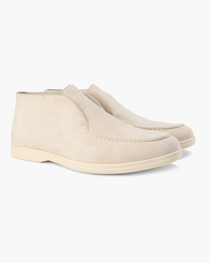 Unisex ankle loafers with round moc toe and flat sole