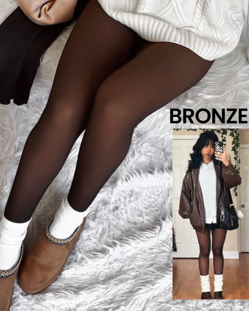 Women's translucent full-length tights styled with a white jumper