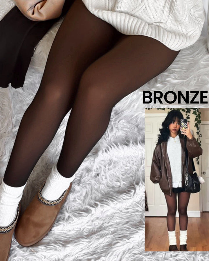 Women's translucent full-length tights styled with a white jumper