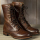 Women's lace-up combat boots with round toes and low heels