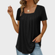 Women's square neck pleated short sleeve blouse in white and green