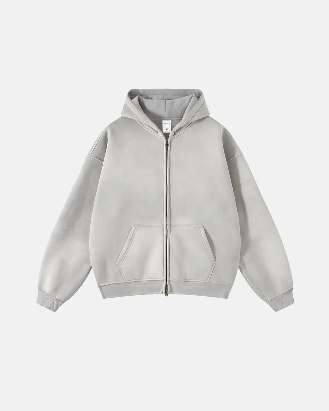 Washed distressed zip-up hoodies with hoods, long sleeves and front pouch pockets
