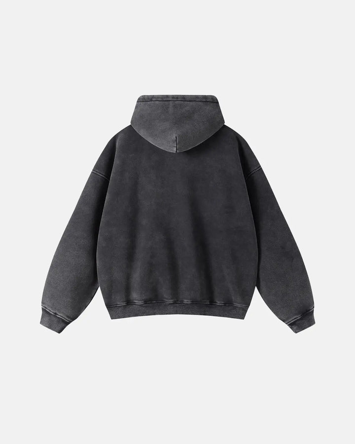 Washed unisex zip-up hoodie with hood and kangaroo pockets