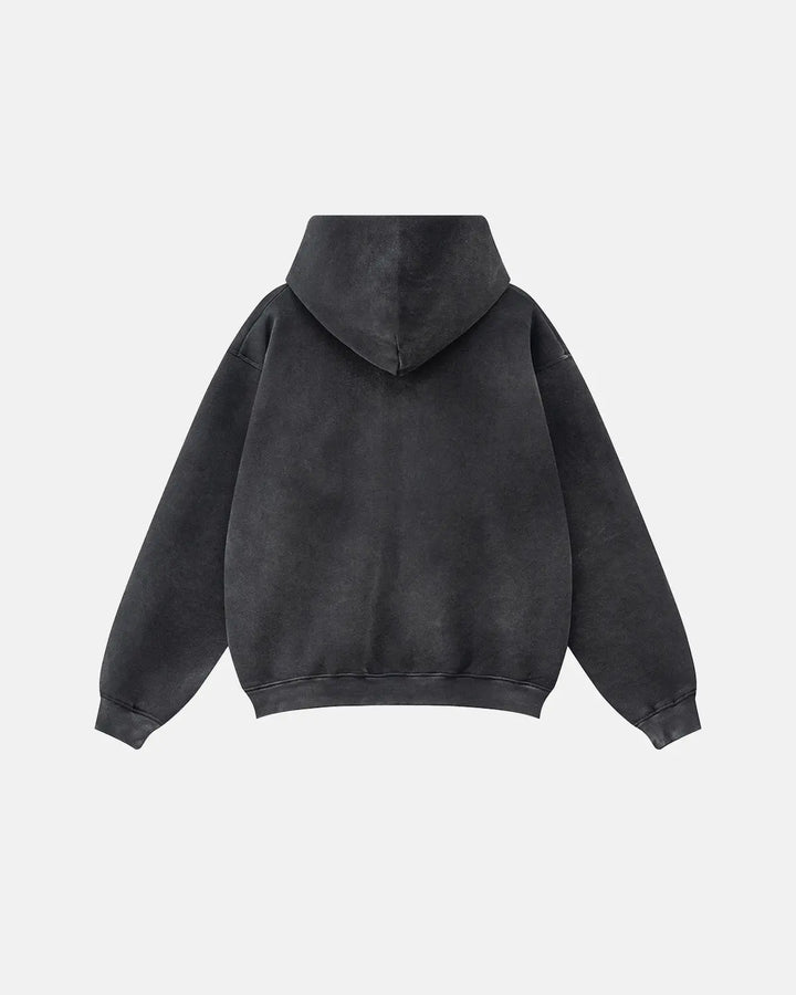 Graphic zip-up hoodie with hood and front pockets