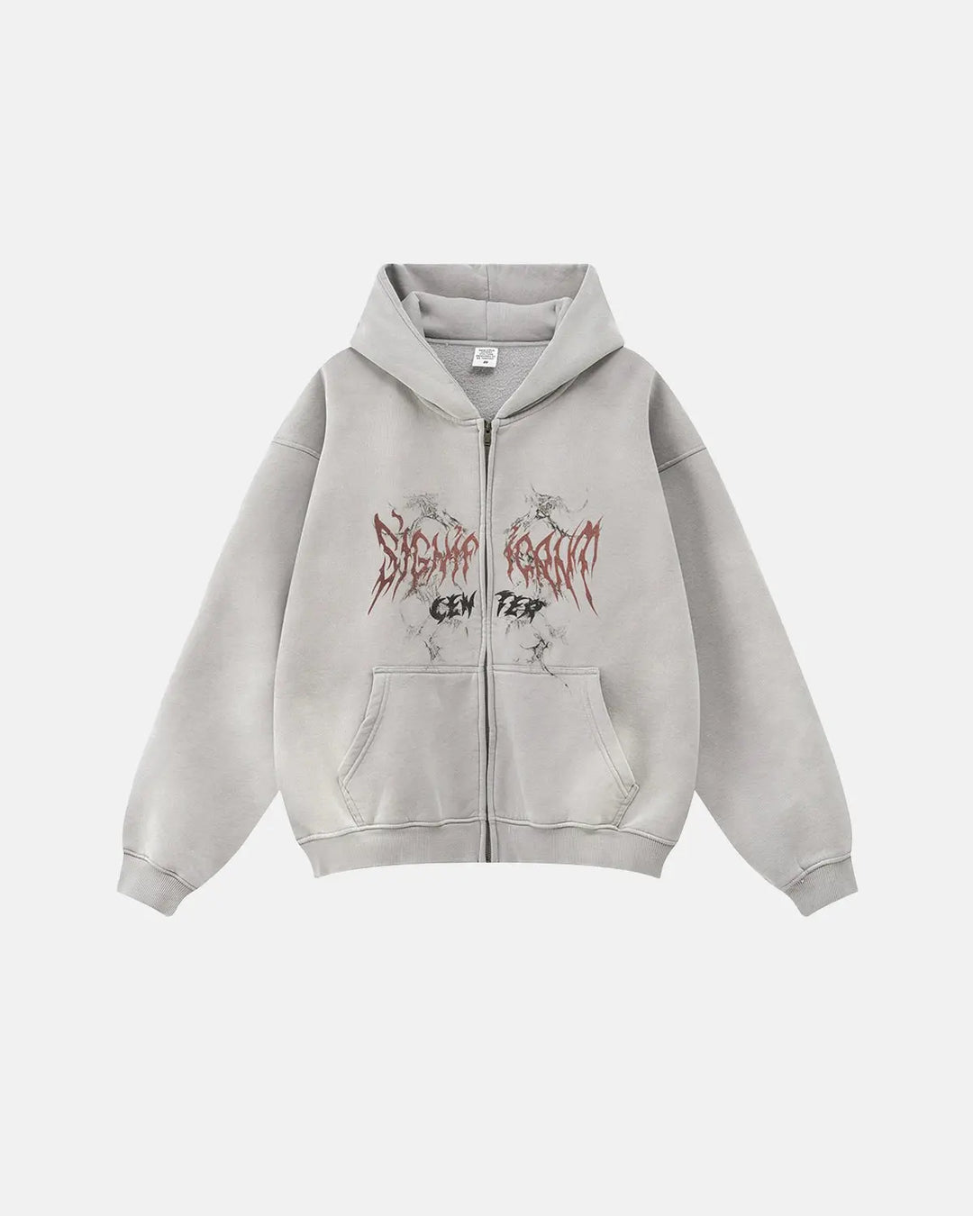 Graphic zip-up hoodie with hood and front pockets