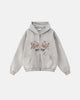 Graphic zip-up hoodie with hood and front pockets