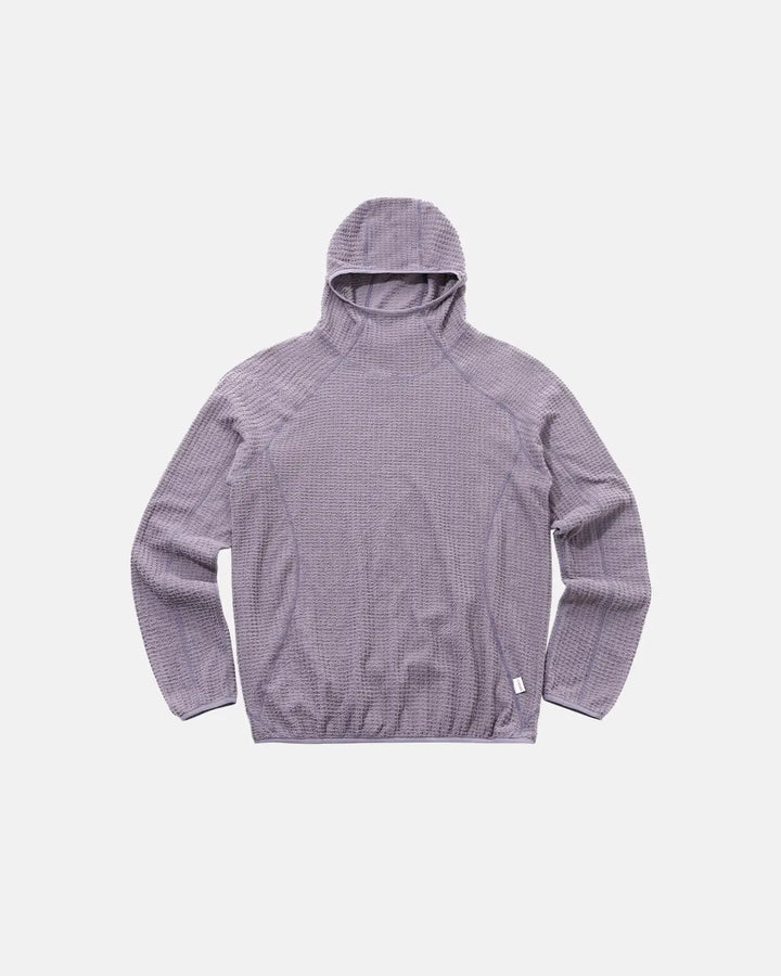 Unisex long-sleeve grid texture hoodie with attached hood and elasticated hem