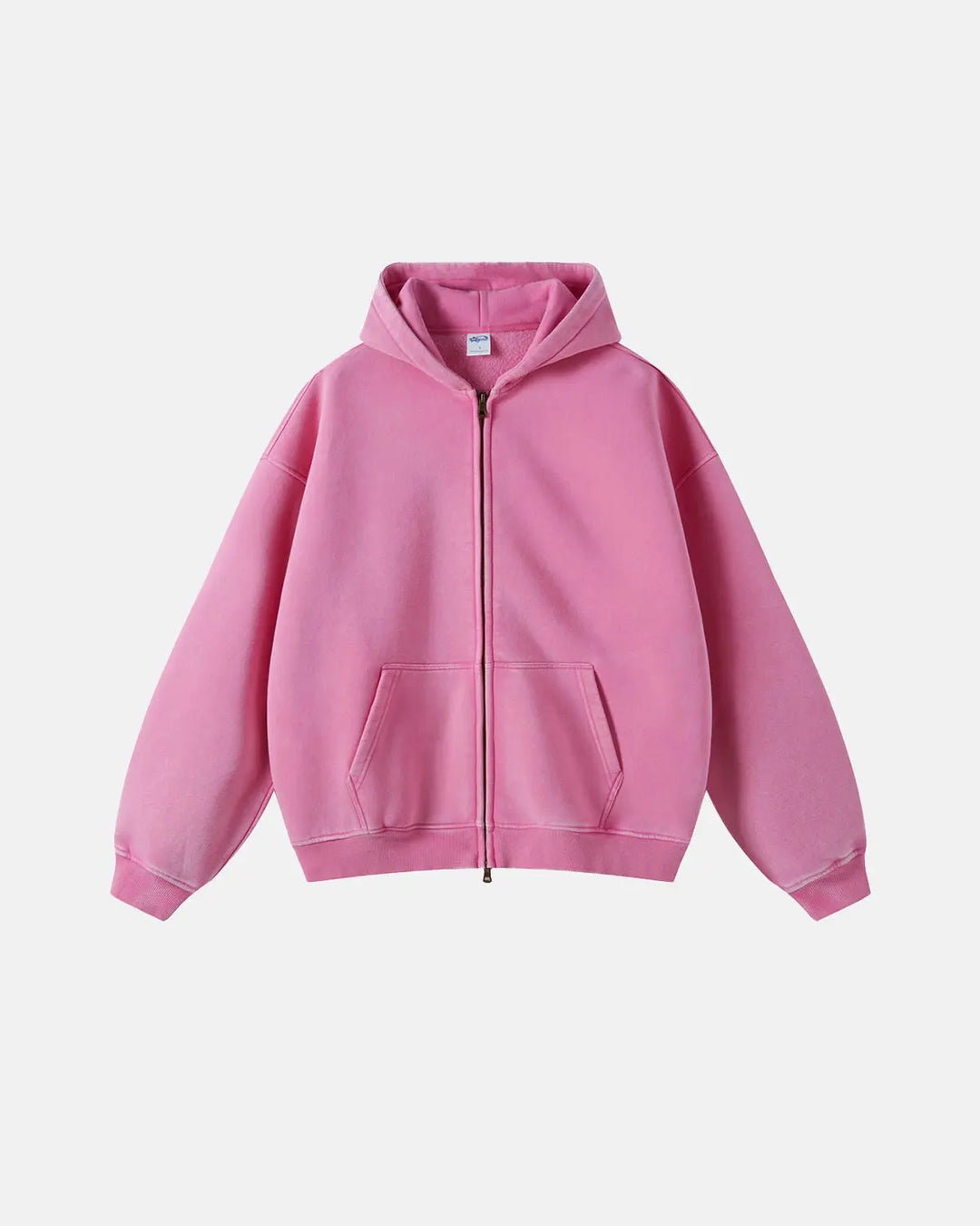 Washed unisex zip-up hoodie with hood and kangaroo pockets