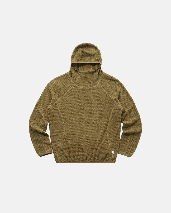 Unisex long-sleeve grid texture hoodie with attached hood and elasticated hem
