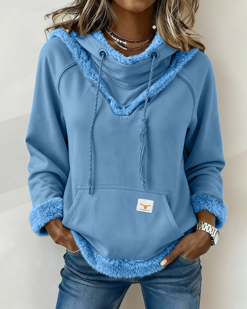 Women's hooded sweatshirt with plush trim, drawstrings and kangaroo pocket