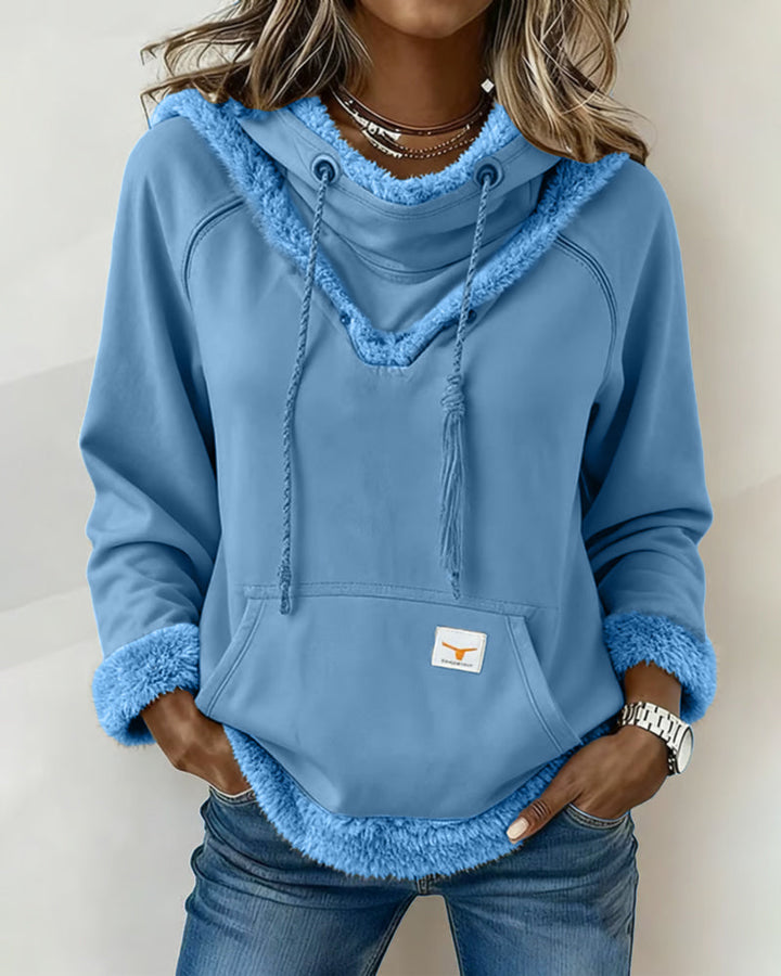 Women's hooded sweatshirt with plush trim, drawstrings and kangaroo pocket