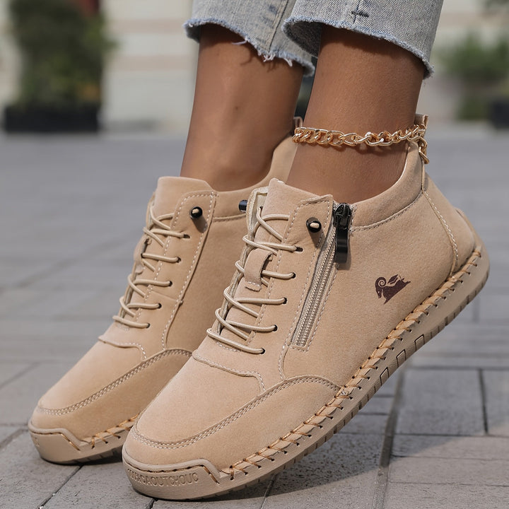 Women's White Lace-Up Sneaker, Ankle Height Zip