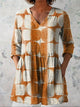 Women's Cotton-Linen Blouse - Geometric Print, V-Neck, Casual Fit