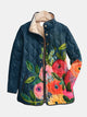 Women's dark blue quilted jacket with multicolor floral print