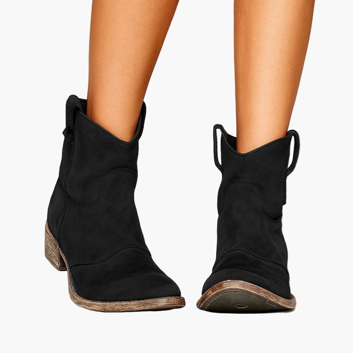 Women's western boots with pull tabs and stitched panels
