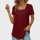 Women's square neck pleated short sleeve blouse in white and green