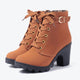 Women's lace-up heeled ankle boots with buckle straps