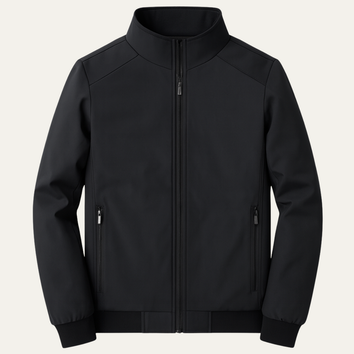 Men's fleece-lined jacket with stand collar and front zipper