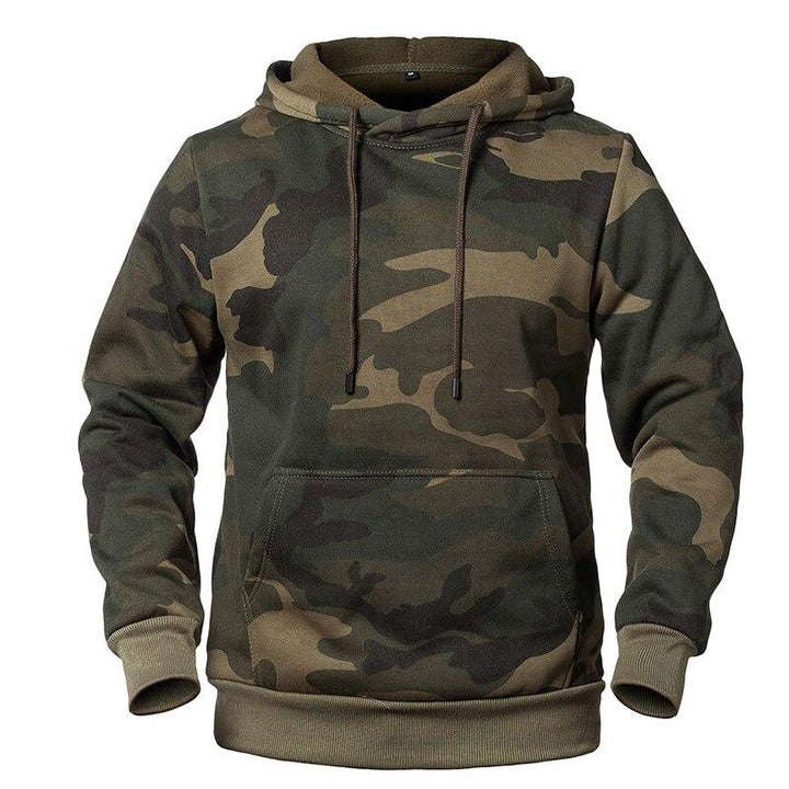 Unisex camouflage hoodie with drawstring hood, long sleeves and front kangaroo pocket
