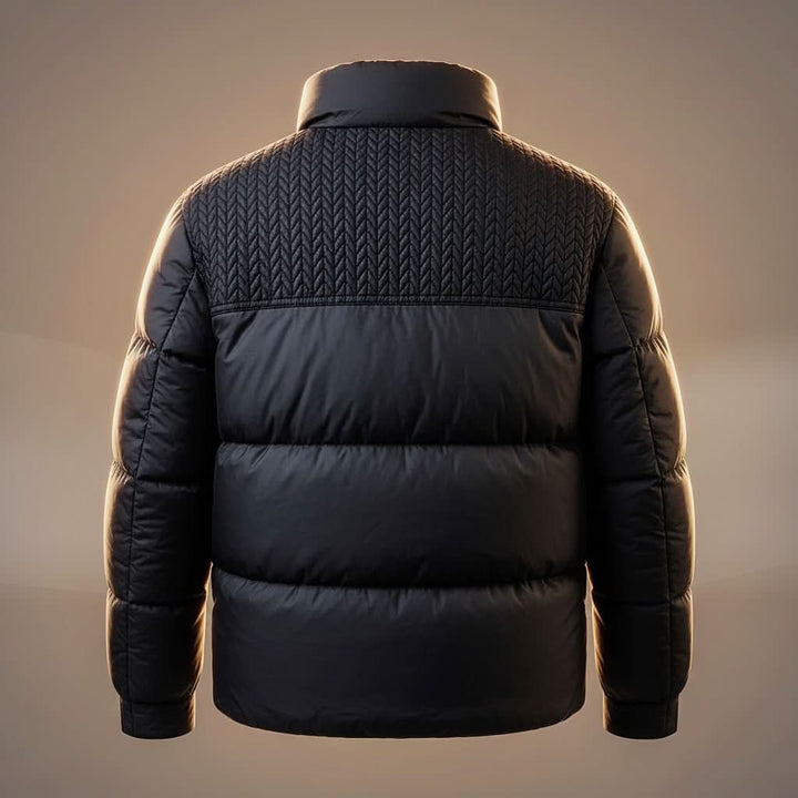 Men's quilted puffer jacket with high collar and flap pockets