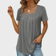 Women's square neck pleated short sleeve blouse in white and green