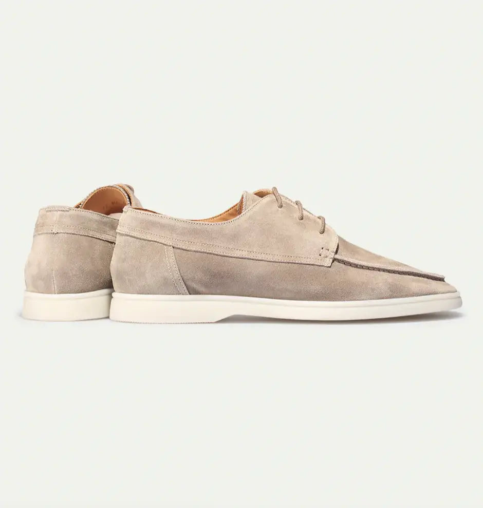 Men's black and beige suede loafer with lace-up front and crepe sole