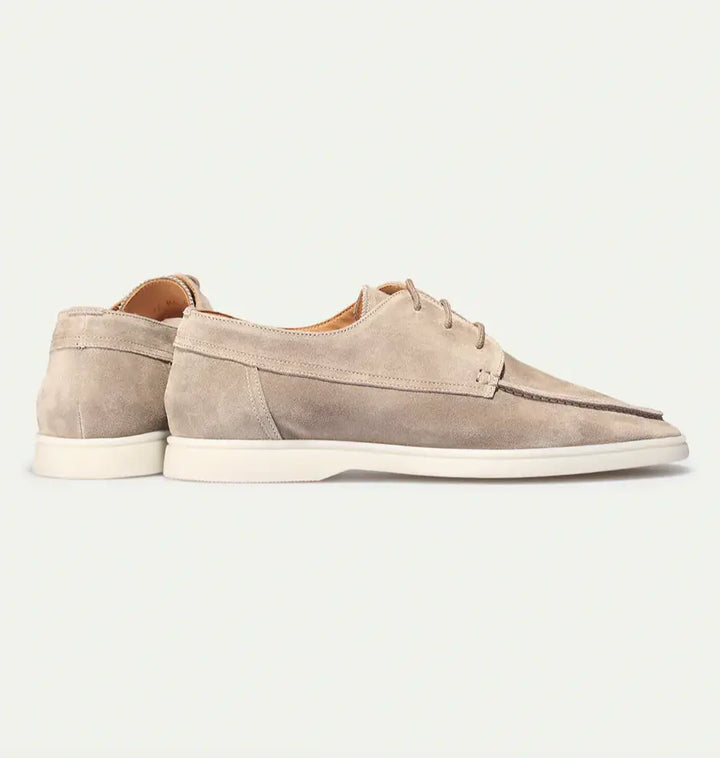 Men's black and beige suede loafer with lace-up front and crepe sole