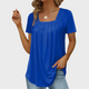 Women's square neck pleated short sleeve blouse in white and green