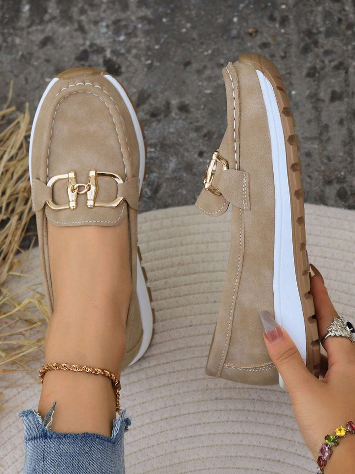 Women's Beige Loafer, Horsebit Detail, White Sole